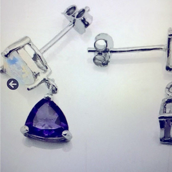 Stunning women’s 14k white gold 2CTW Amethyst & 1.22 CTW Opal Designer Earrings - Picture 2 of 3